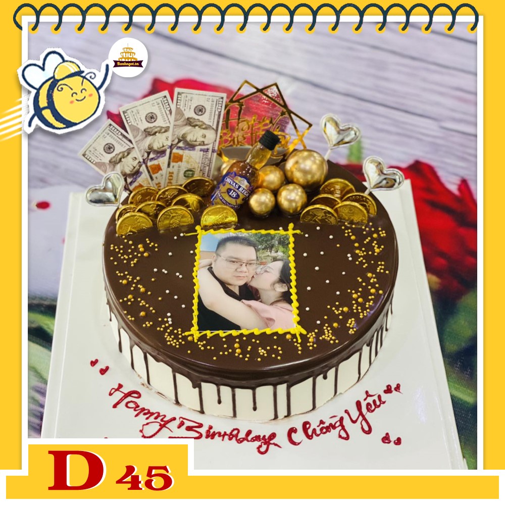Mẫu bánh kem đẹp D45 phủ socola in ảnh ý nghĩa