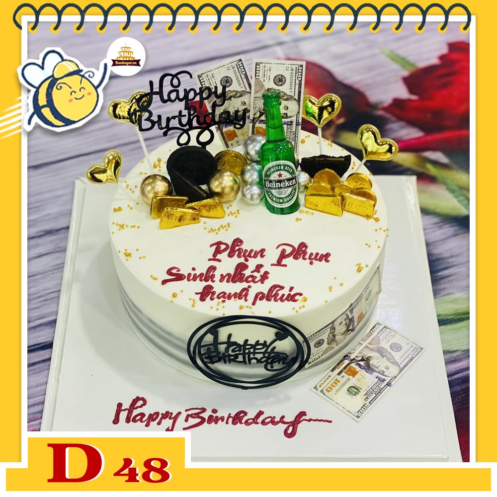 Mẫu bánh kem đẹp D48 nền trắng cắm phụ kiện hiện đại