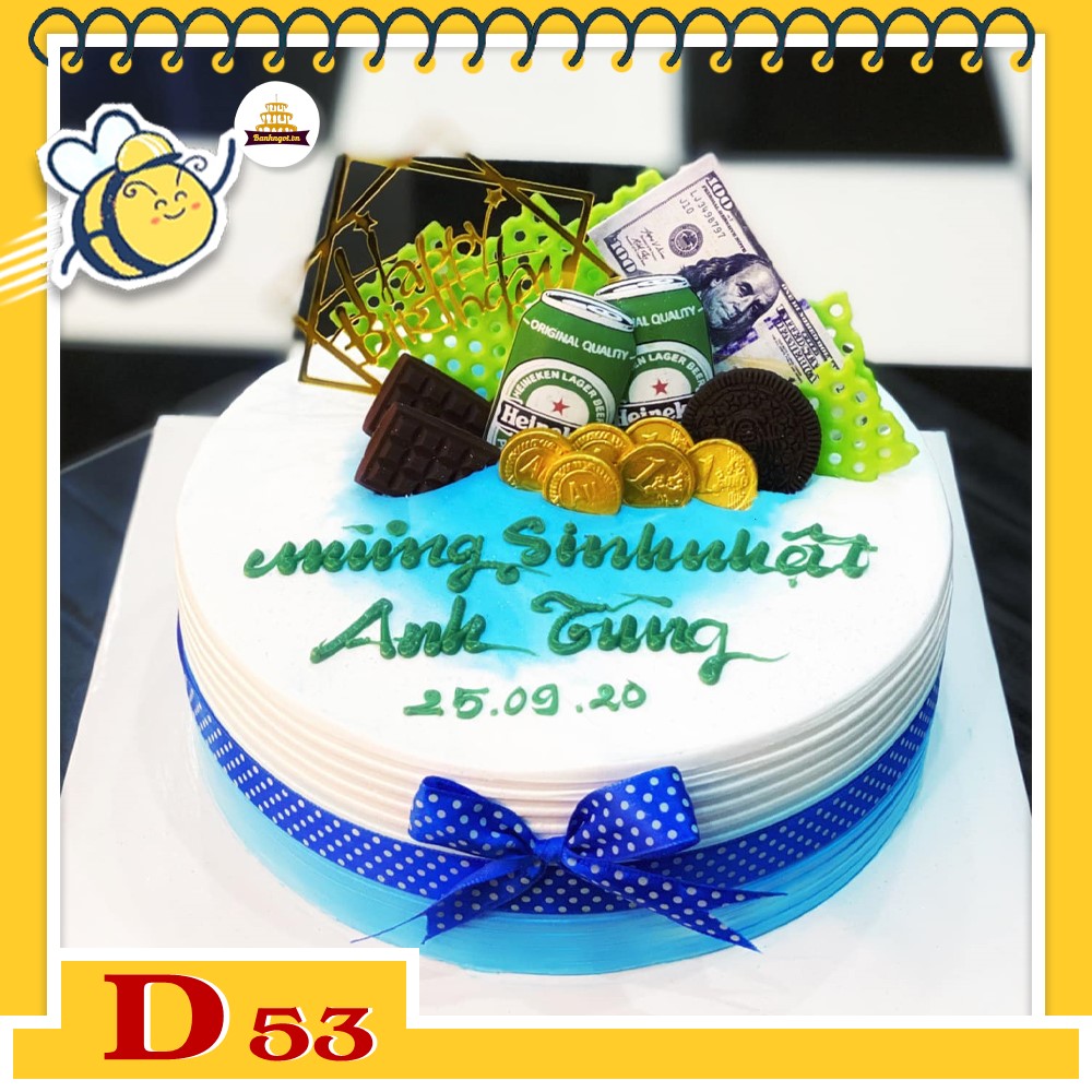 Mẫu bánh kem đẹp D53 tông xanh cắm phụ kiện