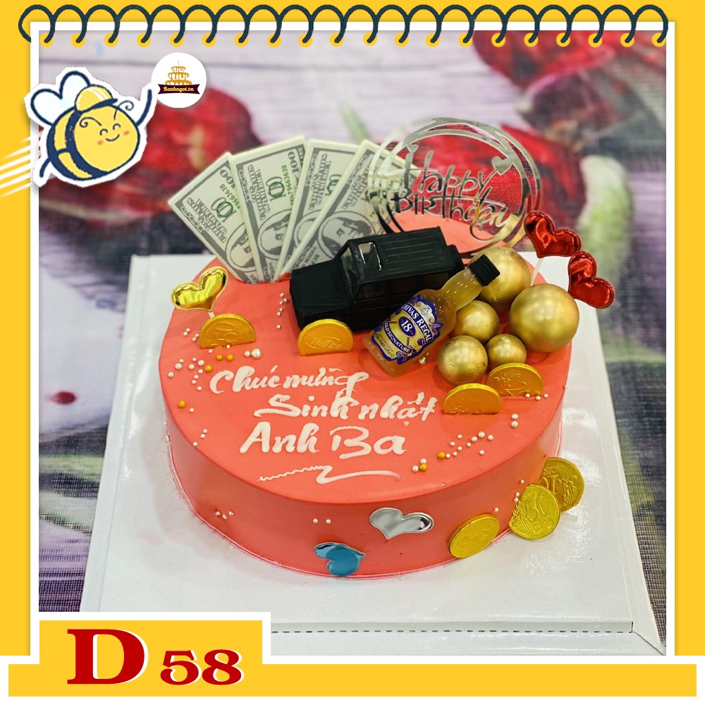Mẫu bánh kem đẹp D58 màu sắc tươi sáng nghĩa chúc giàu sang