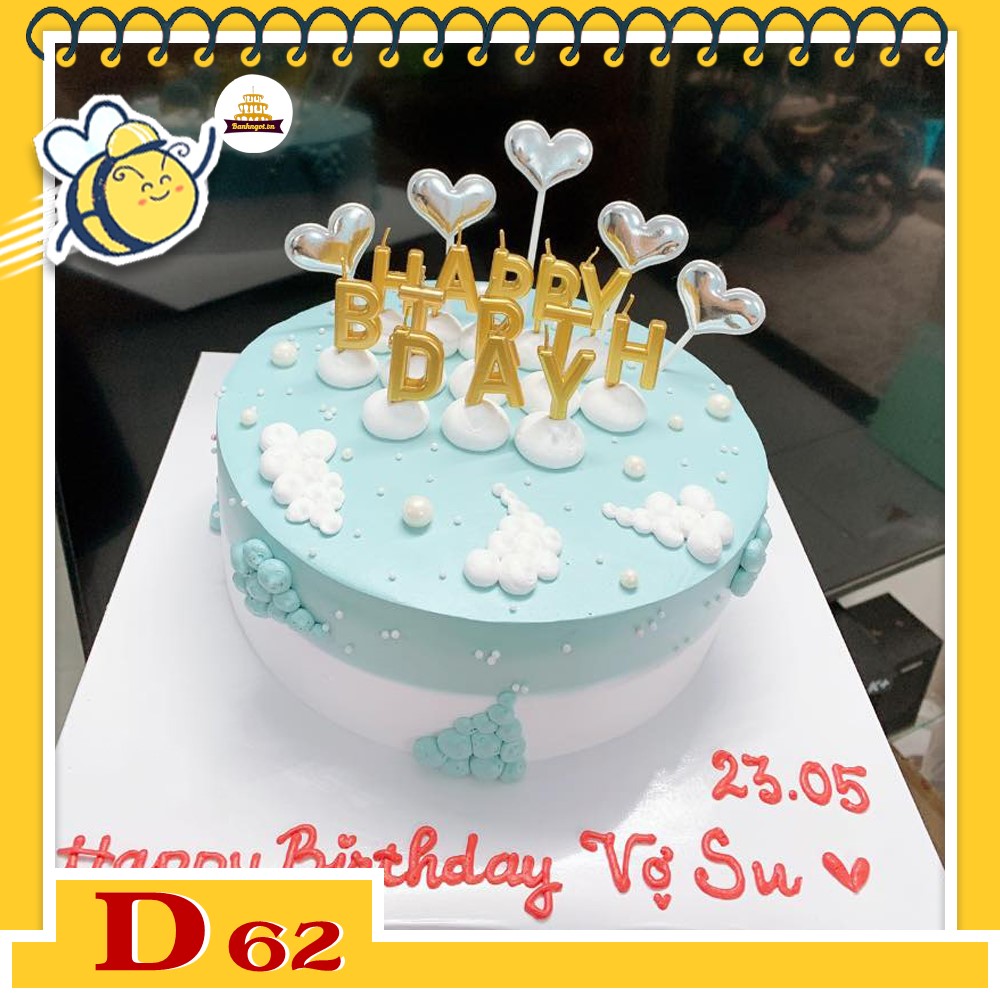 Mẫu bánh kem đẹp D62 nền xanh mây trời siêu xinh