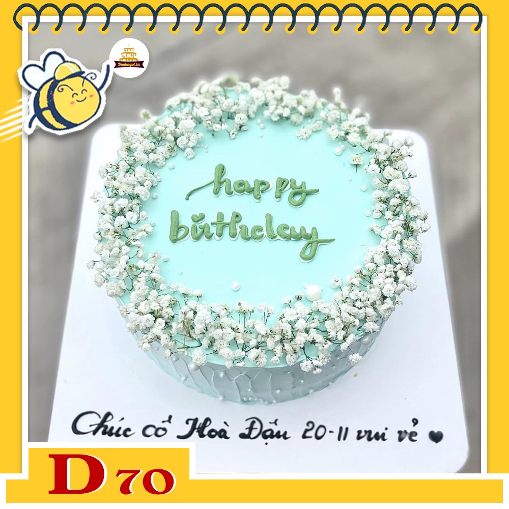 Mẫu bánh kem đẹp D70 sắc xanh hoa tươi viền quanh