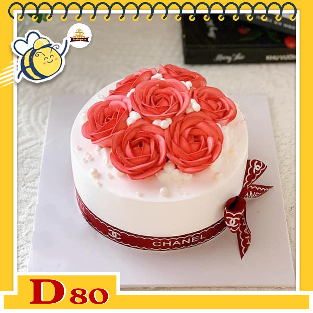 Mẫu bánh kem đẹp D80 đóa hoa đỏ nở rộ