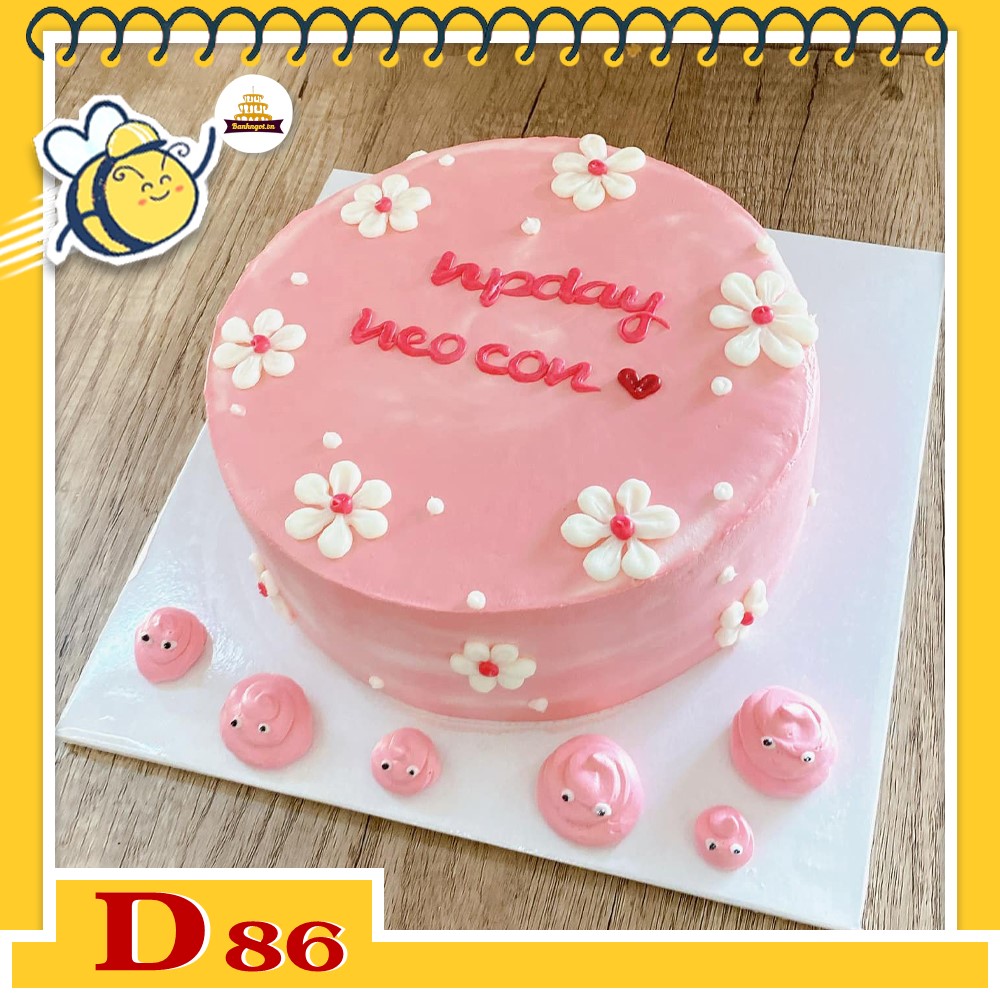 Mẫu bánh kem đẹp D86 nền hồng hoa trắng hài hước