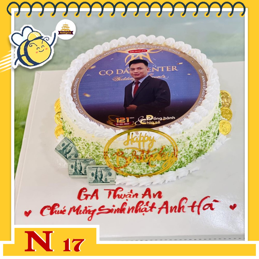 Bánh kem N17 in ảnh bố cục hình tròn phong cách sang trọng