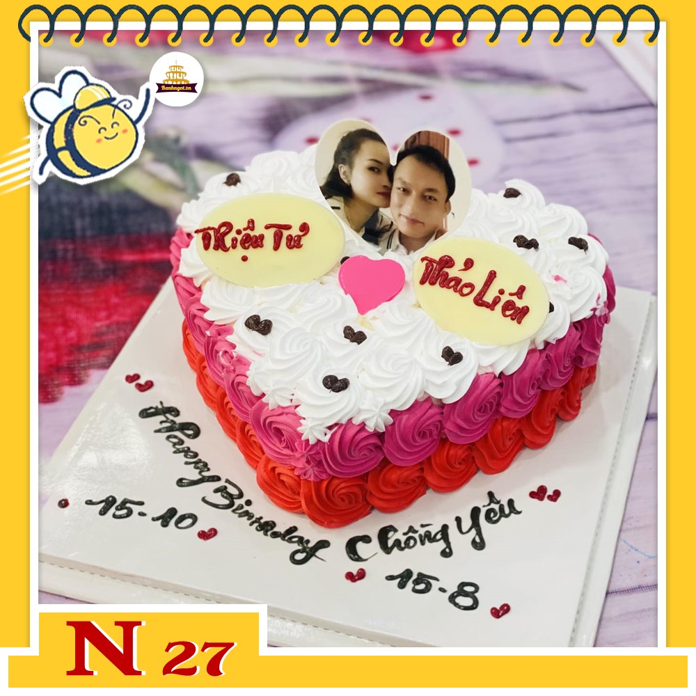 Bánh kem N27 trái tim in ảnh couple tặng người yêu ngọt ngào