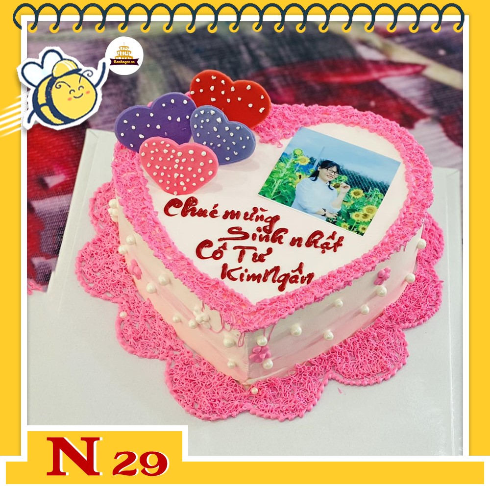 Bánh kem N29 trái tim màu hồng in ảnh ngọt ngào cho nữ, bạn gái, mẹ yêu