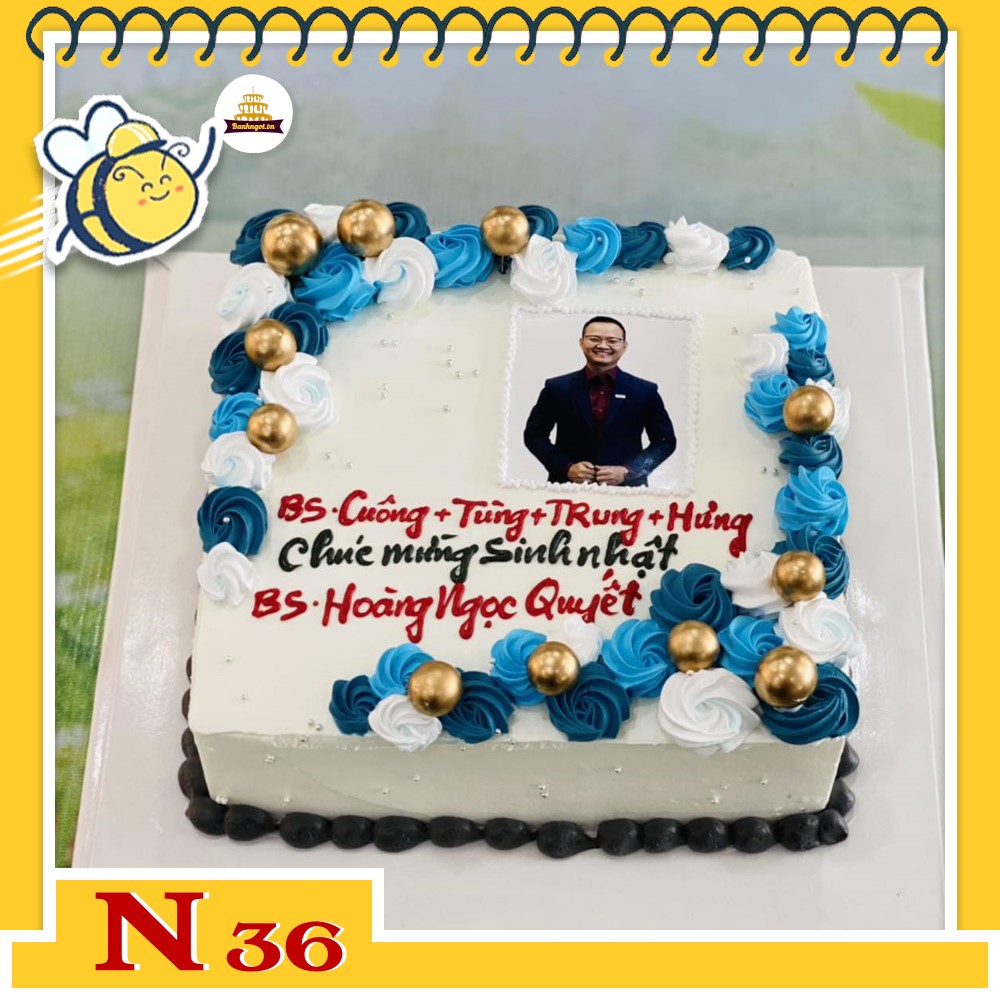 Bánh kem N36 in hình tặng sếp style sang trọng cho nam khuôn hình vuông
