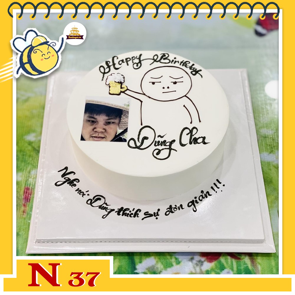 Bánh kem N37 vẽ hình nâng bia kèm in ảnh dìm troll bạn thân
