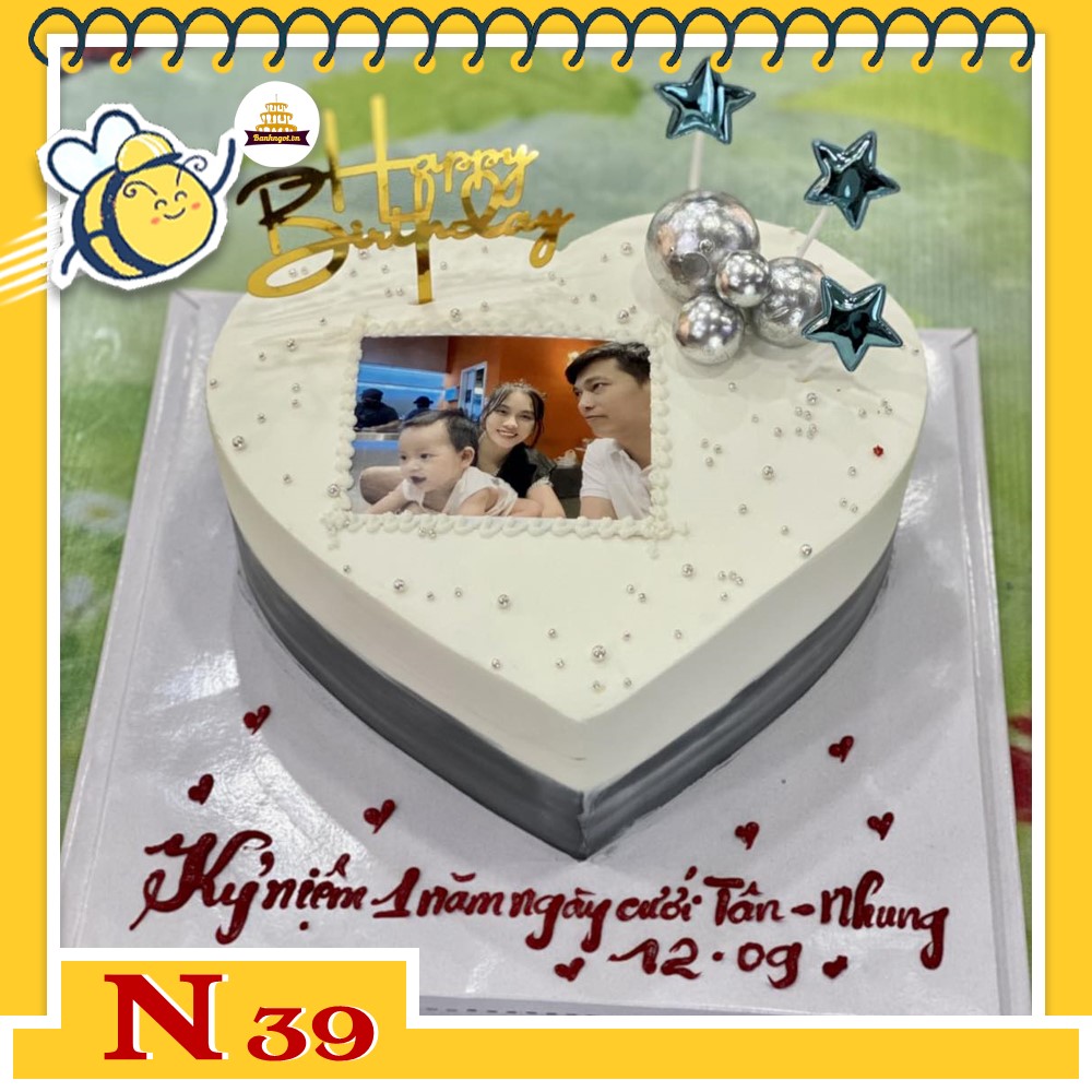 Bánh kem N39 trái tim tình yêu in ảnh tình nhân tặng bạn gái bạn trai