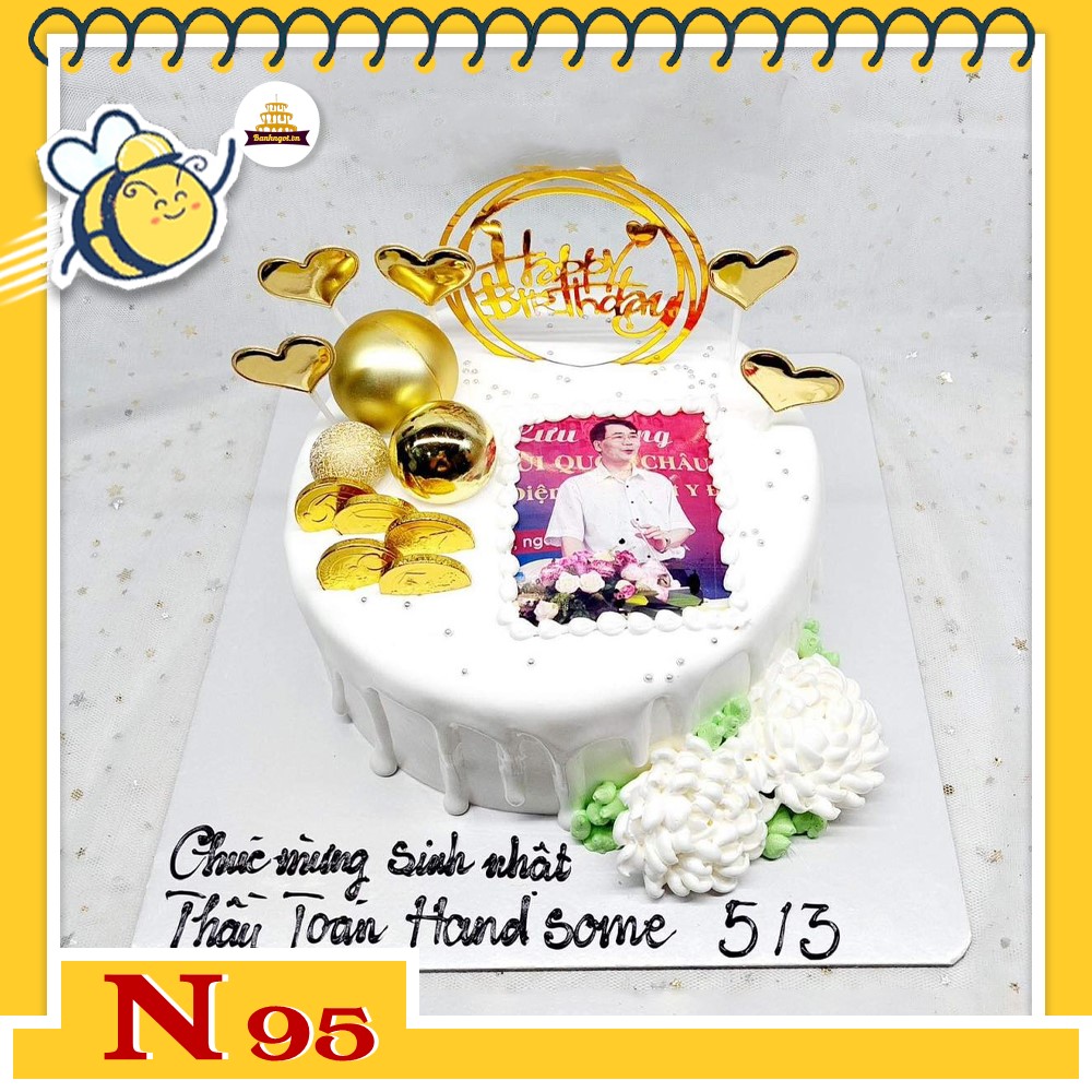 Bánh kem N95 màu trắng đơn giản in ảnh trên mặt bánh