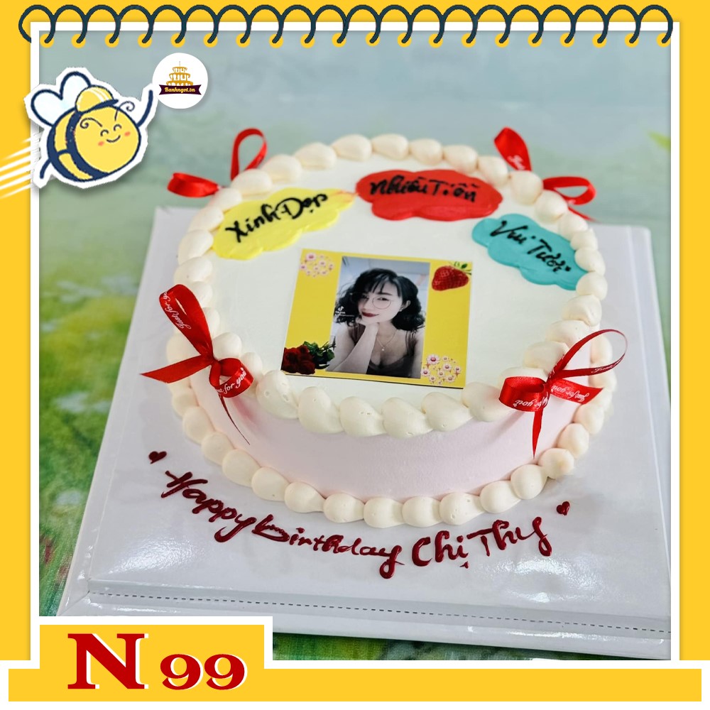 Bánh kem N99 in ảnh siêu xinh kèm lời chúc và nơ bánh bèo xinh iu