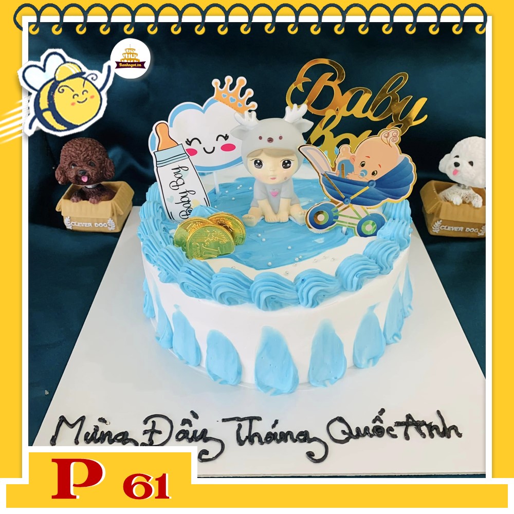 Bánh kem P61 mừng đầy tháng con trai phụ kiện em bé dễ thương