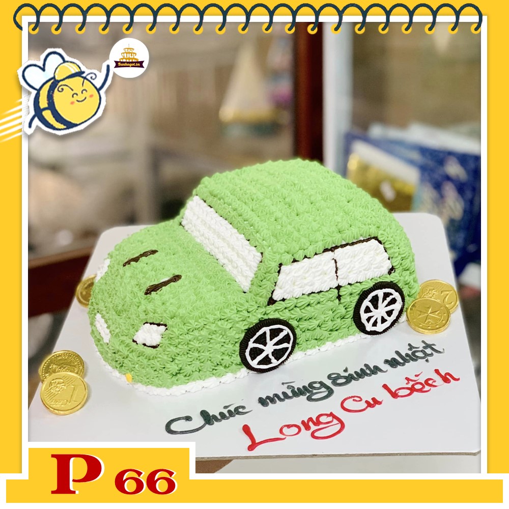 Bánh kem P66 tạo hình chiếc xe ô tô màu xanh lá cây bé trai thích mê