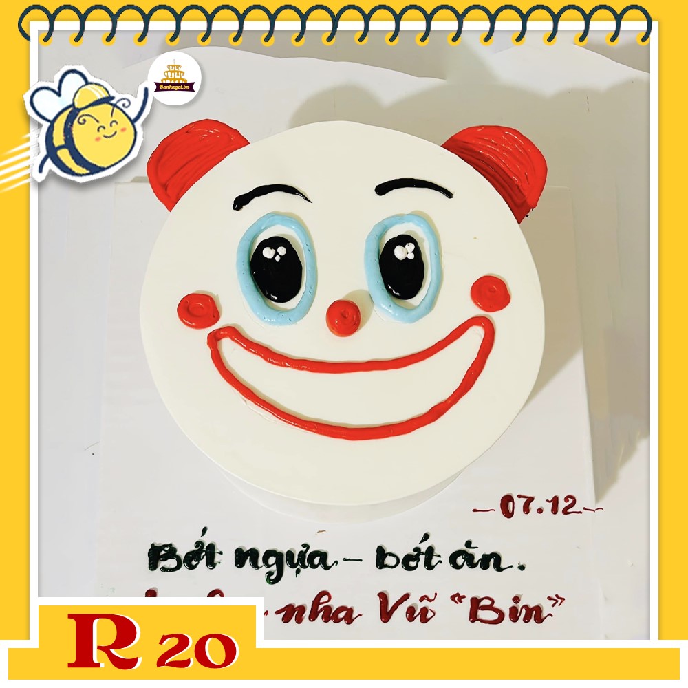 Bánh kem R20 vẽ mặt chú hề troll bạn bè siêu hài hước
