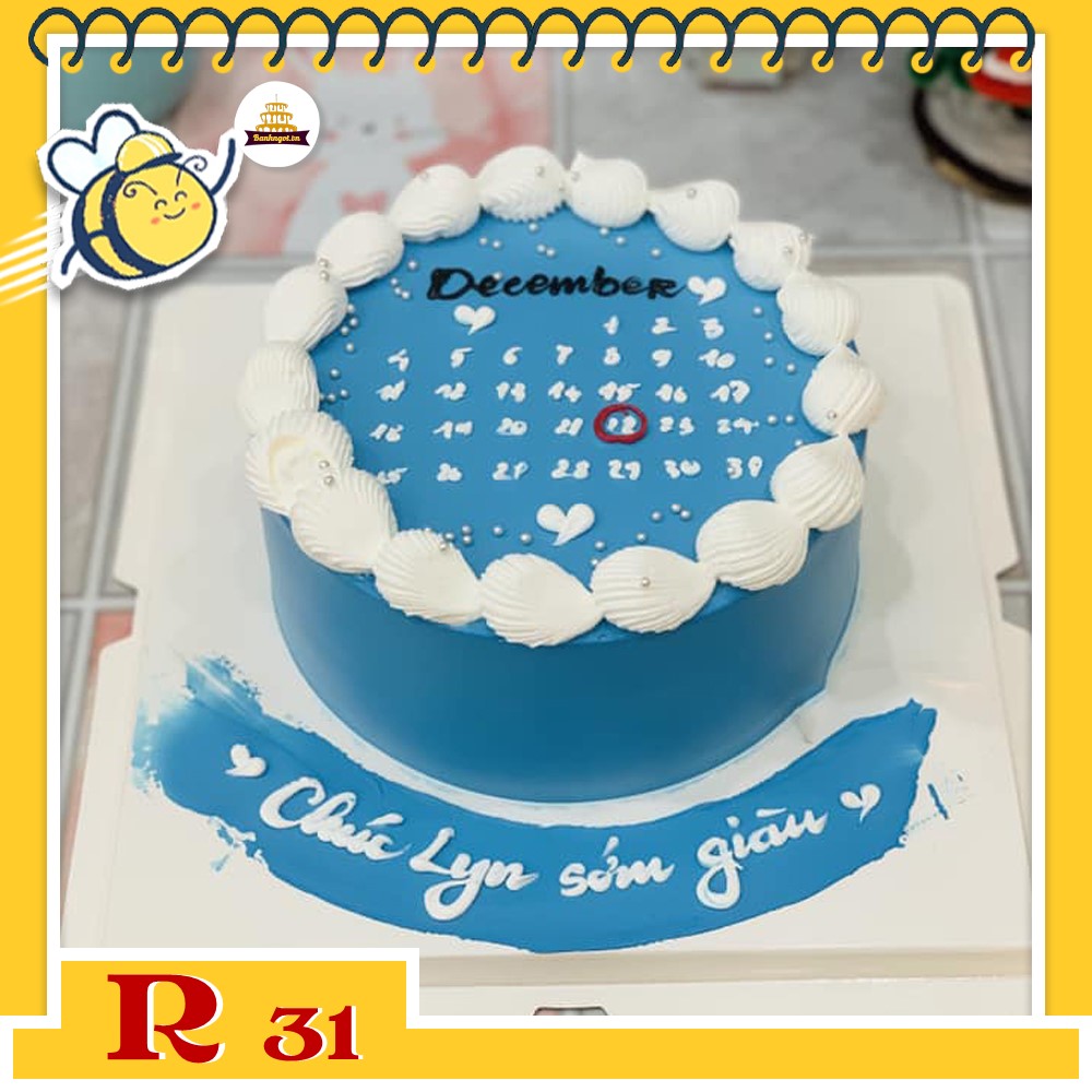 Bánh kem R31 nền xanh viết lịch tháng khoanh ngày đặc biệt