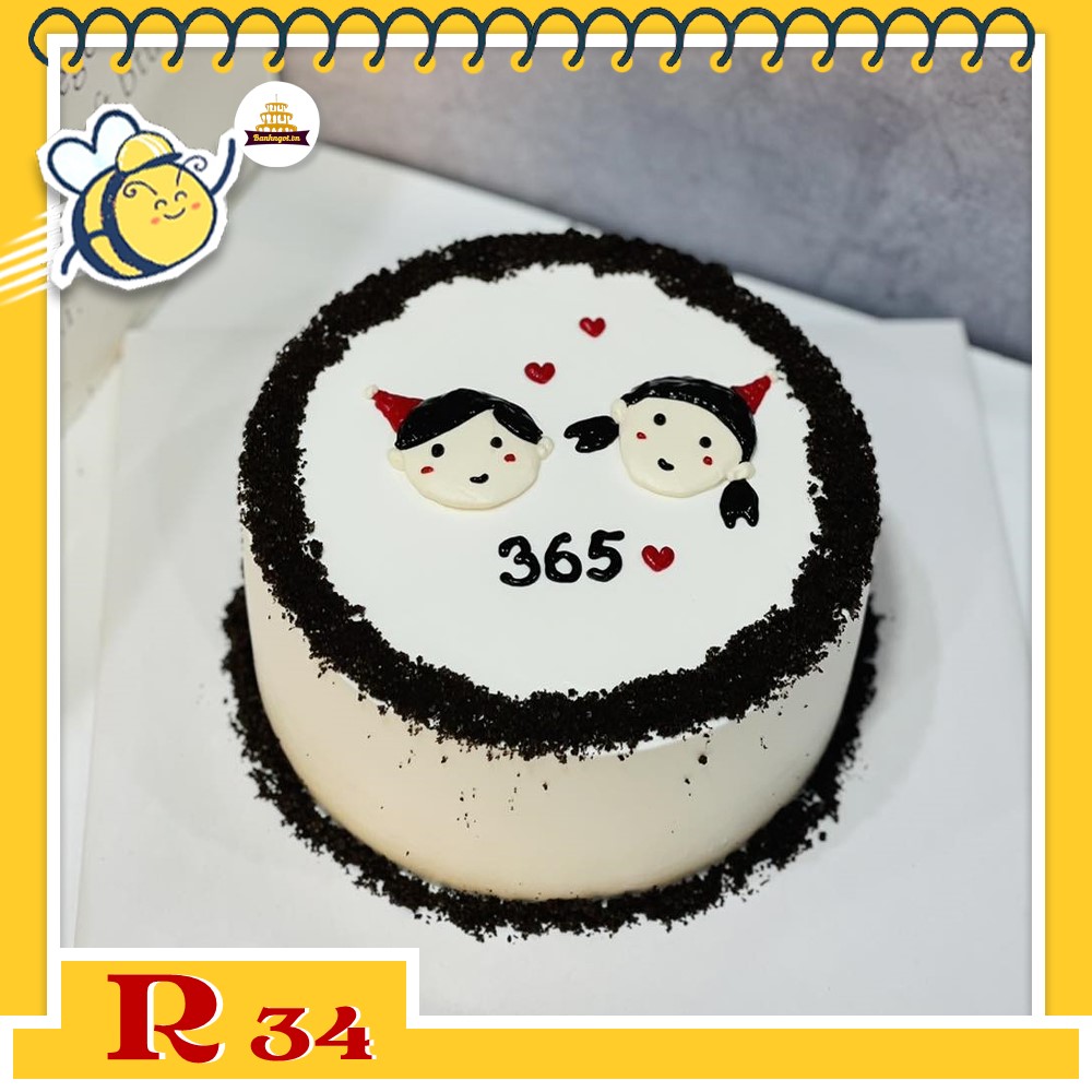 Bánh kem R34 vẽ hình chibi kỉ niệm 1 năm ngày yêu nhau dễ thương