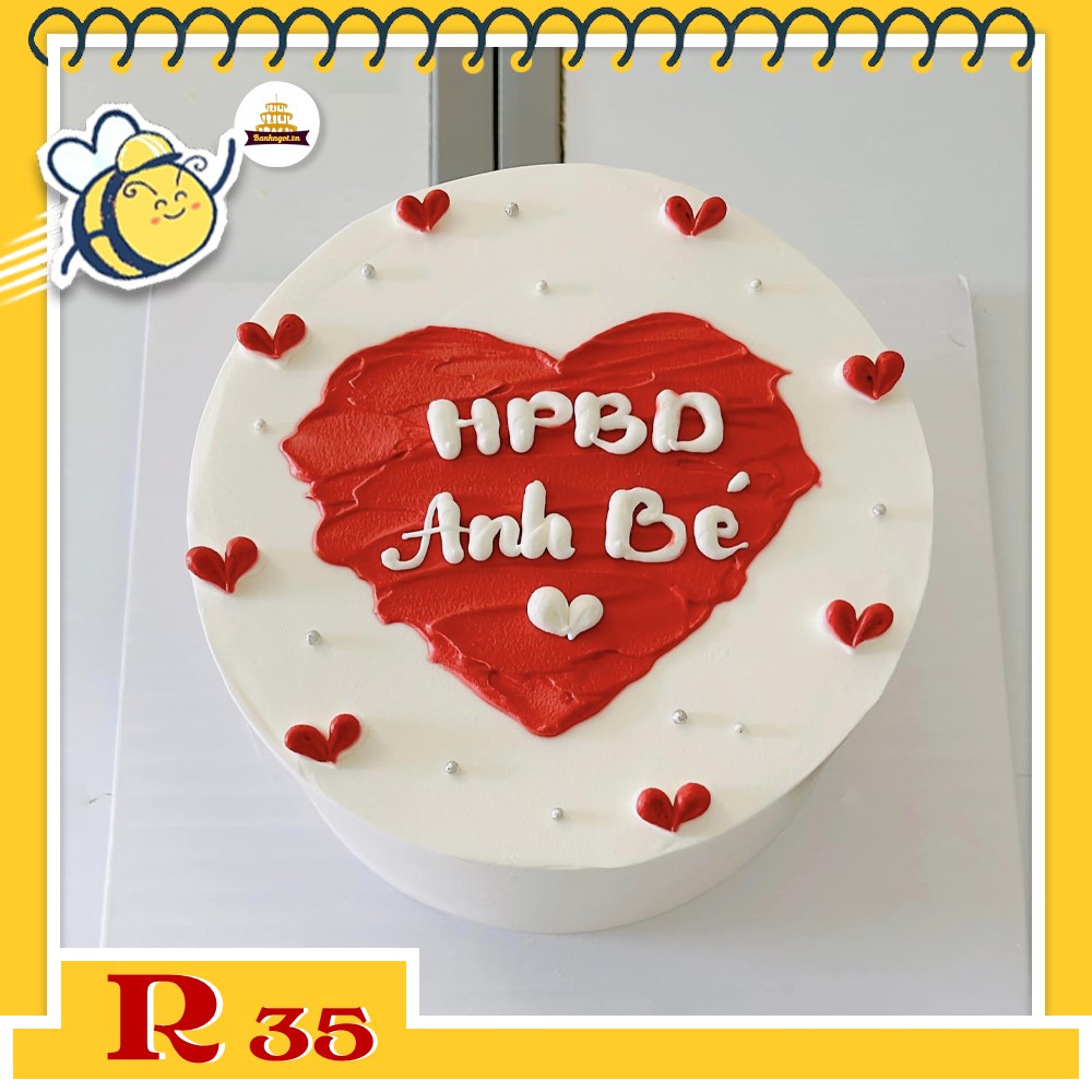 Bánh kem R35 khuôn tròn vẽ hình trái tim đỏ bày tỏ lời yêu ngọt ngào