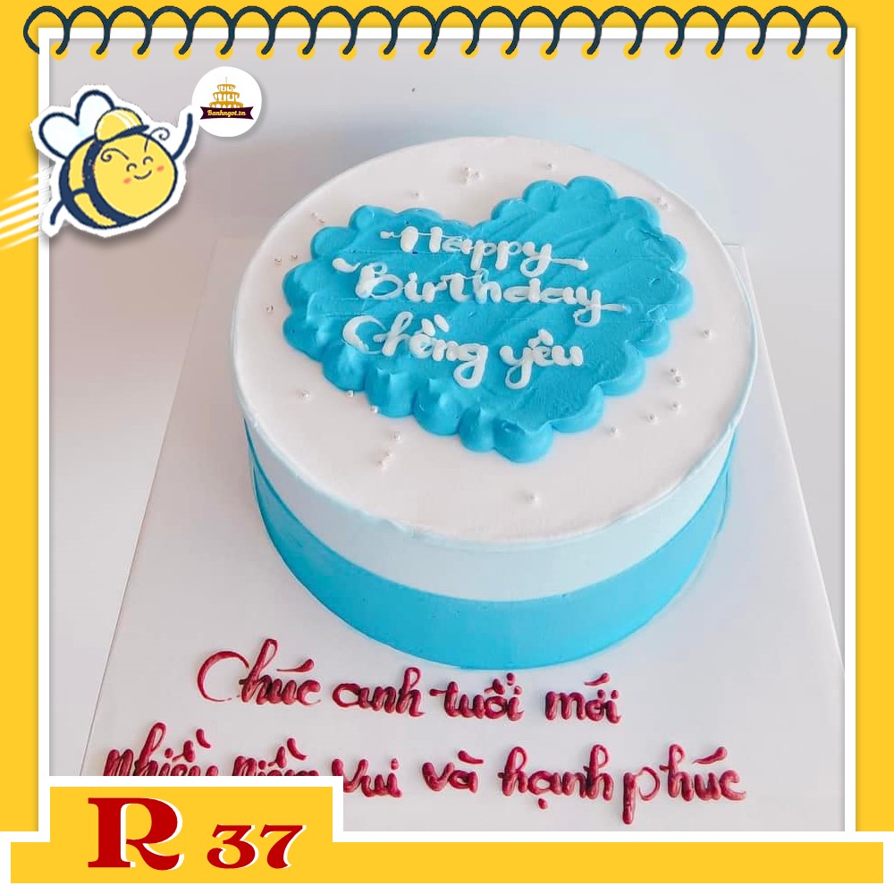 Bánh kem R37 khuôn tròn vẽ trái tim màu xanh tặng bạn trai chồng yêu