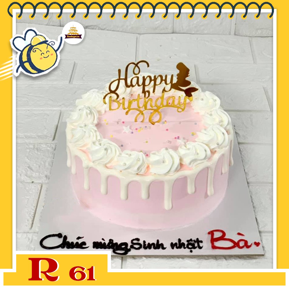 Bánh kem R61 màu hồng viền cụm kem màu trắng siêu xinhhh