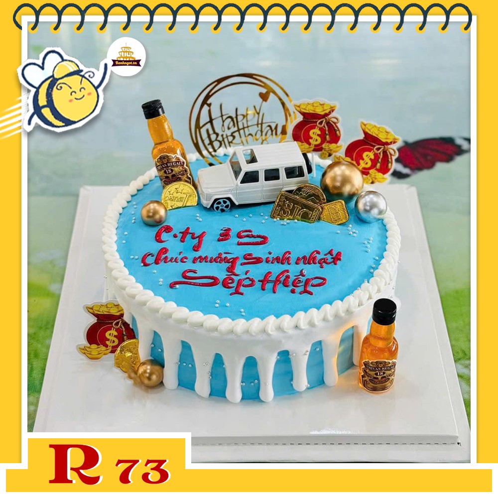Bánh kem R73 tặng sếp màu xanh trắng phụ kiện chai rượu xe ô tô