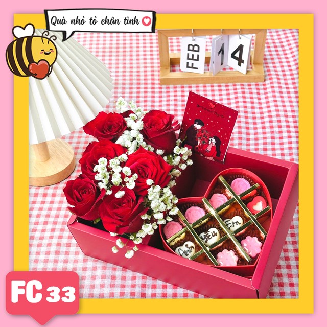 Set socola và hoa tươi FC33 valentine trái tim