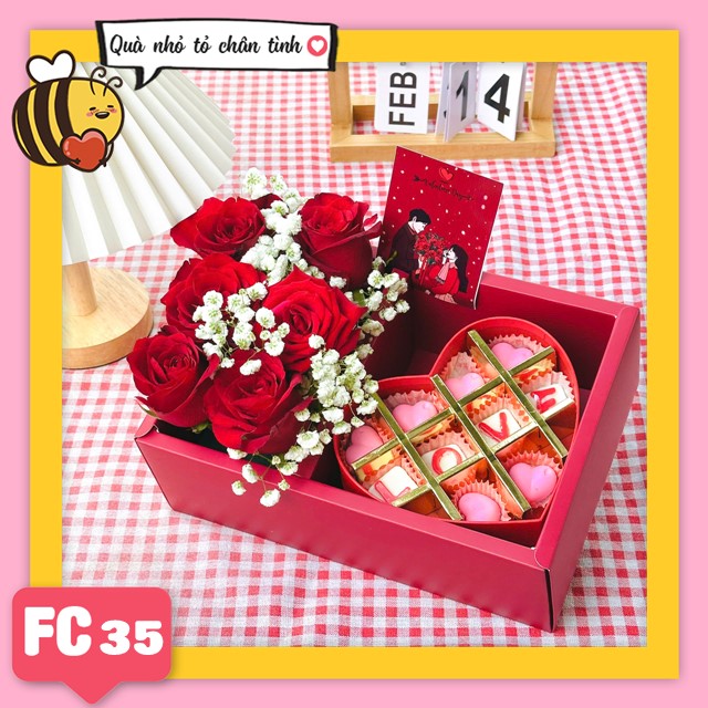 Set socola và hoa tươi FC35 valentine trái tim