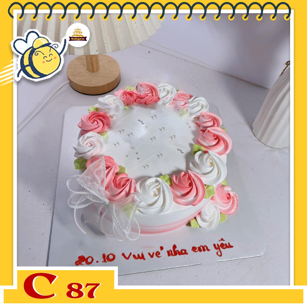 Bánh kem 20/10 C87 trắng hồng tinh khôi