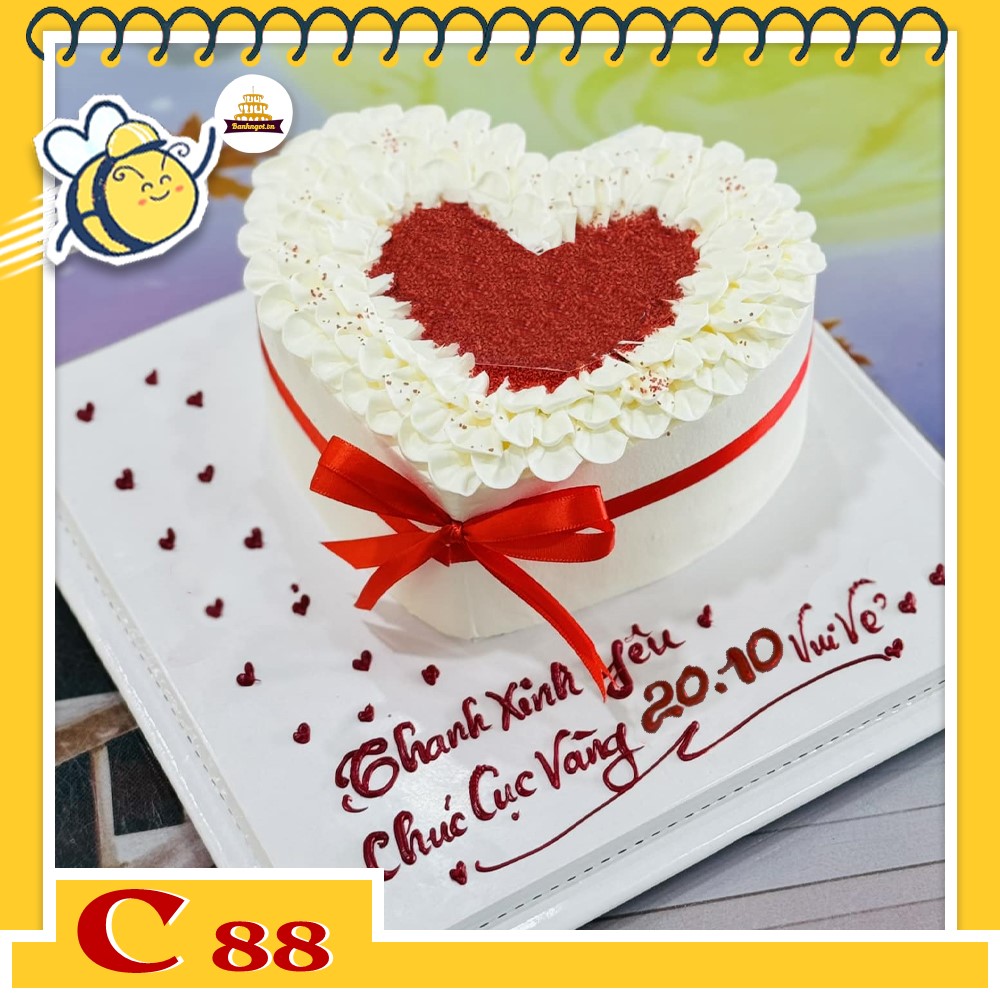 Bánh kem 20/10 C88 trái tim đỏ trắng xinh iu