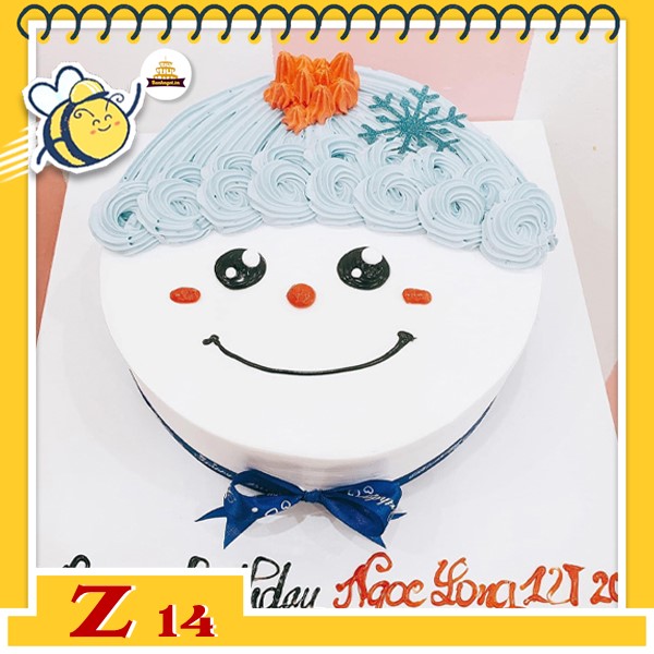 Bánh kem mặt cười Z14 mặt em bé tóc xoăn màu xanh nhạ mỉm cười dễ thương