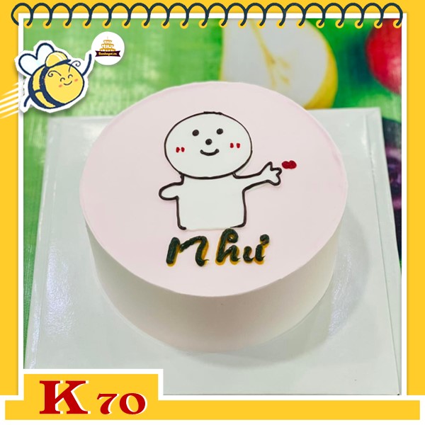 Bánh sinh nhật đơn giản K70 nền hồng vẽ hình dễ thương kute