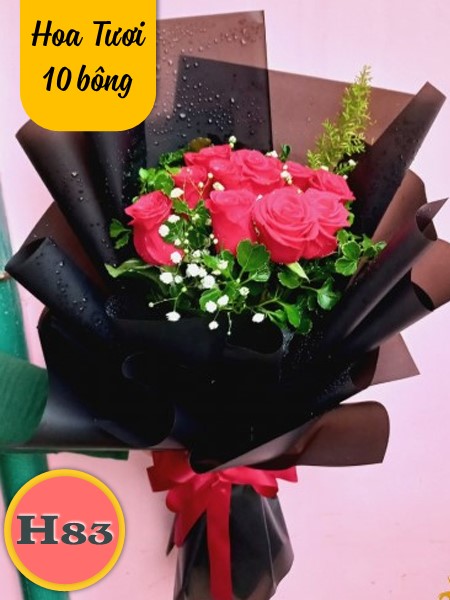 Bó hoa tươi H83 hoa hồng 10 bông