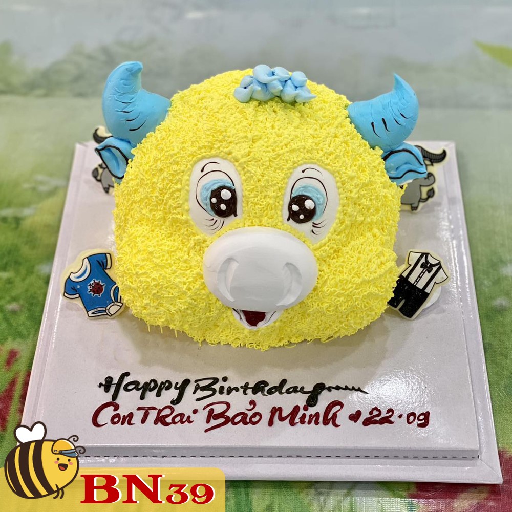 Mẫu bánh sinh nhật đẹp BN39 hình đầu bé trâu vàng đáng yêu cho bé trai bé gái