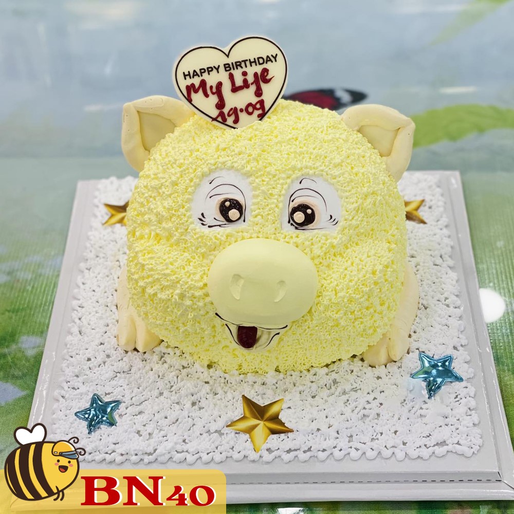Mẫu bánh sinh nhật đẹp BN40 hình đầu trâu màu vàng siêu đáng yêu tặng con nhỏ