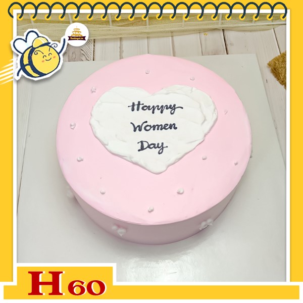 Bánh kem phụ nữ 20/10 H60 nền hồng vẽ trái tim trắng xinh xắn