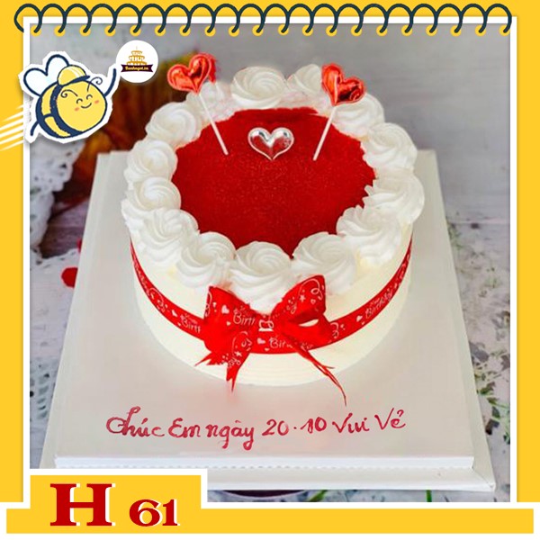 Bánh kem phụ nữ 20/10 H61 xinh xắn hai màu trắng đỏ đẹp mê