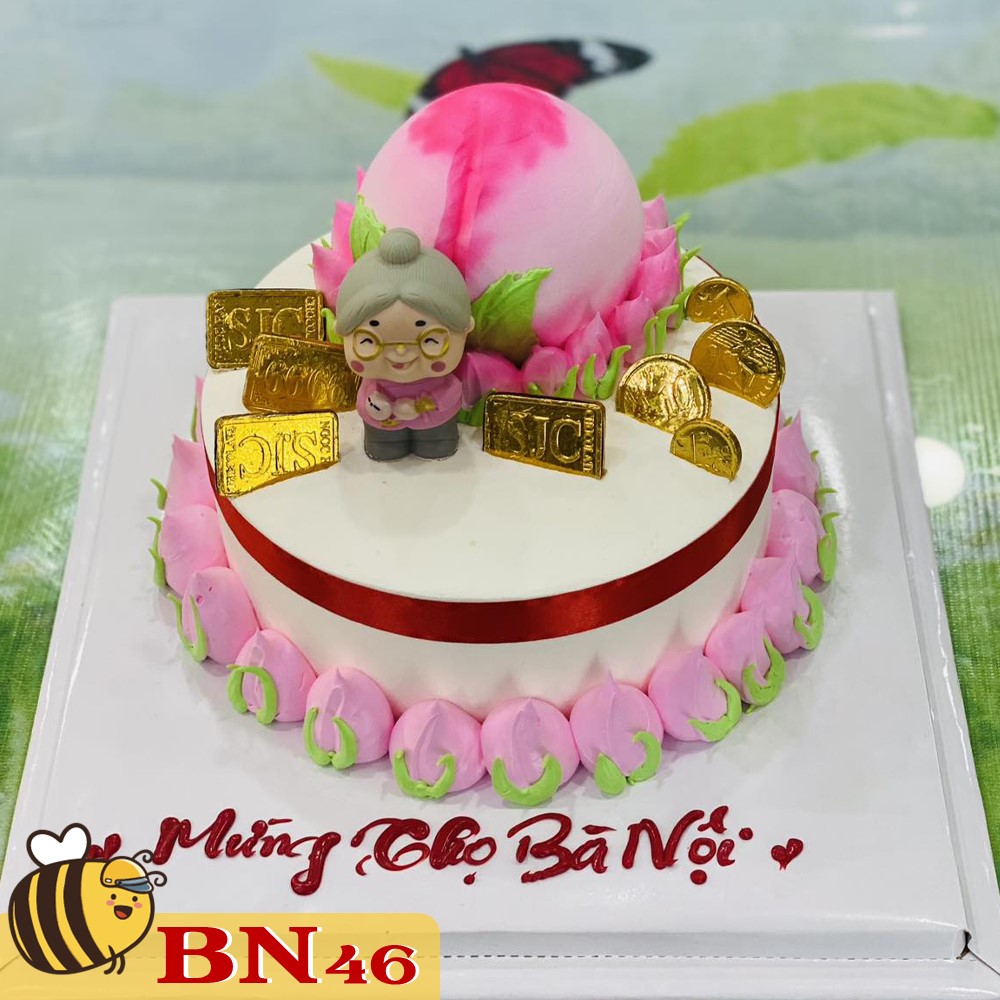 Mẫu bánh sinh nhật đẹp BN46 mừng thọ ông bà hình trái đào ý nghĩa