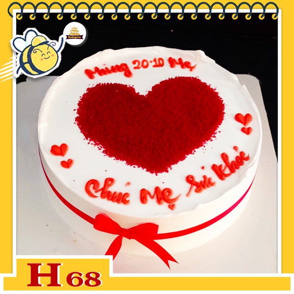 Bánh kem phụ nữ 20/10 H68 khuôn tròn vẽ trái tim màu đỏ yêu thương