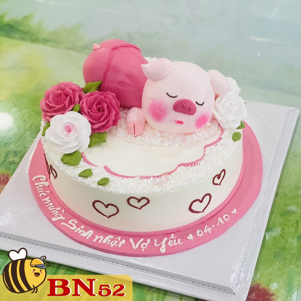 Mẫu bánh sinh nhật đẹp BN52 tạo hình con heo 3D siêu đáng yêu