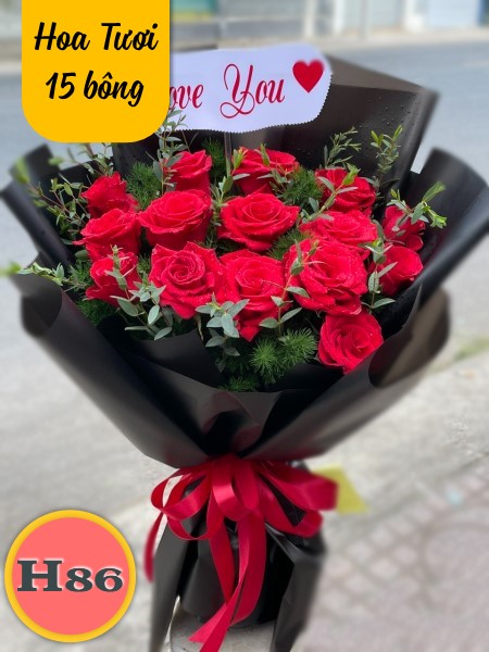 Bó hoa tươi H86 hoa hồng 15 bông