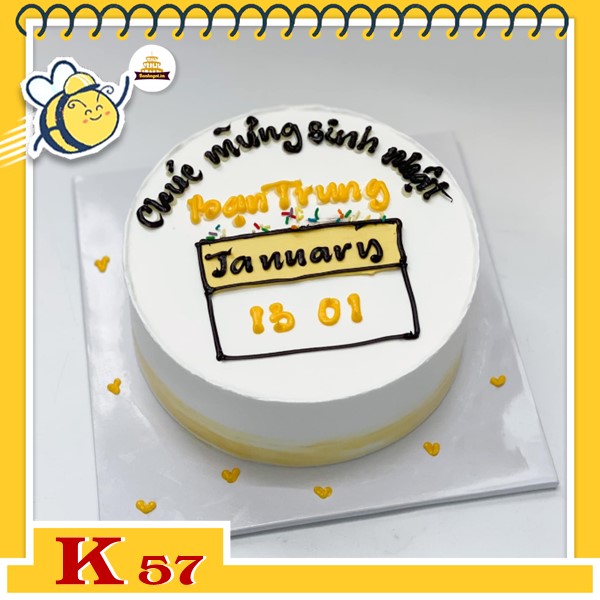 Bánh sinh nhật đơn giản K57 tone vàng tờ lịch kỷ niệm ngày đặc biệt