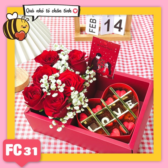 Set socola và hoa tươi FC31 valentine trái tim