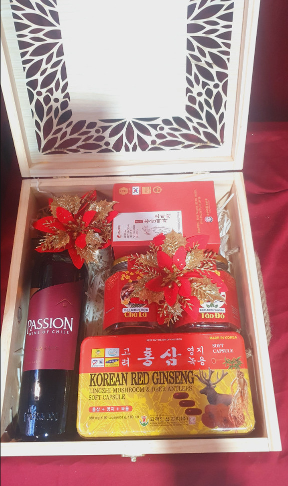 T114 Hồng Sâm Linh Chi Đông Trùng, 2 hũ trái cây sấy, Đạm Sâm Gold, Passion