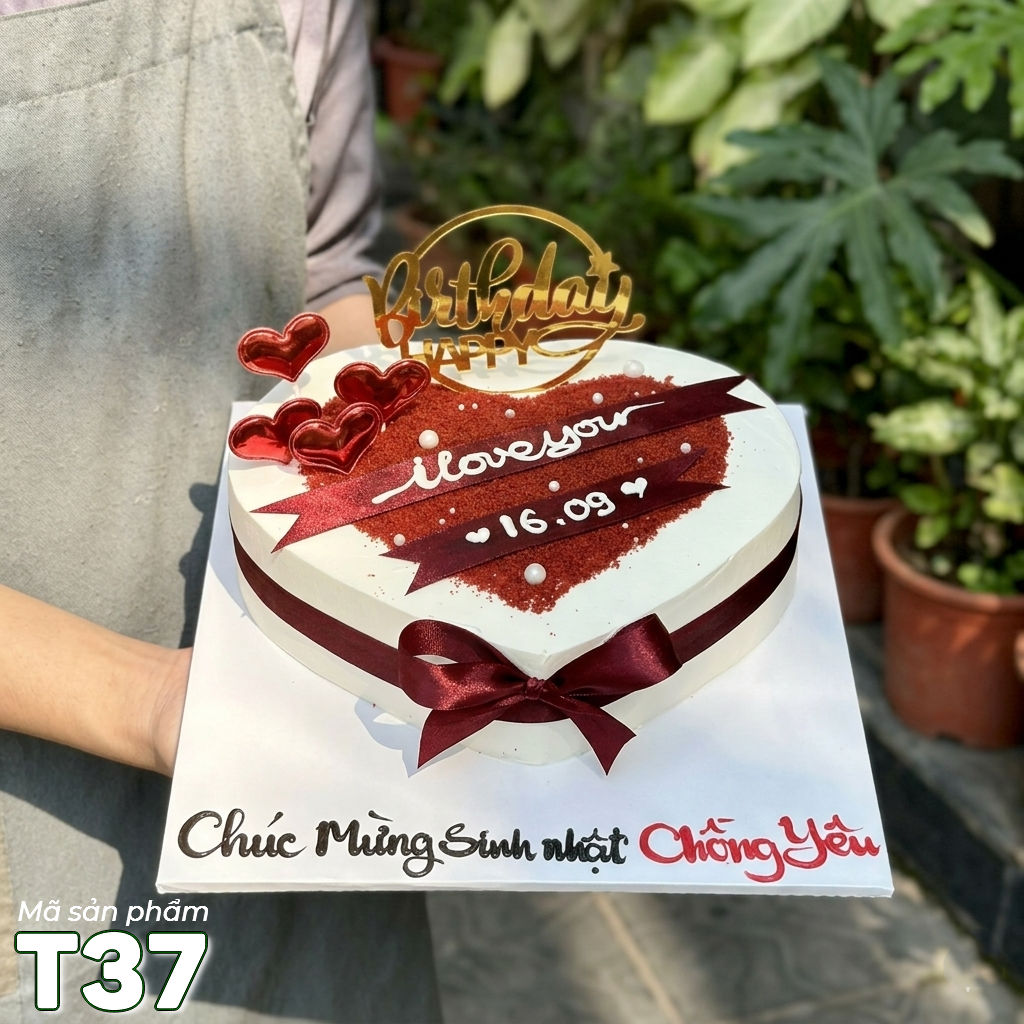 Bánh kem T37 trái tim bán siêu chạy bột red velved viết chữ lên ruy băng sáng tạo