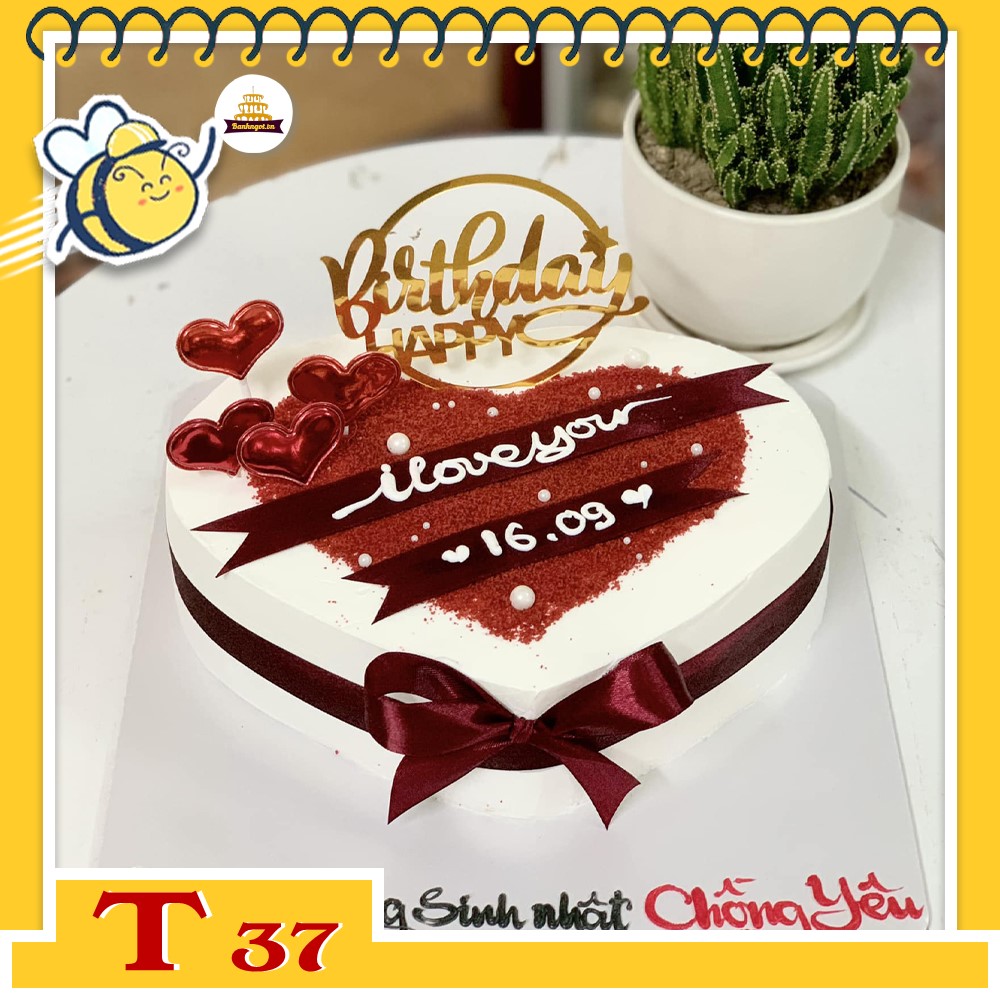 Bánh kem T37 trái tim bán siêu chạy bột red velved viết chữ lên ruy băng sáng tạo
