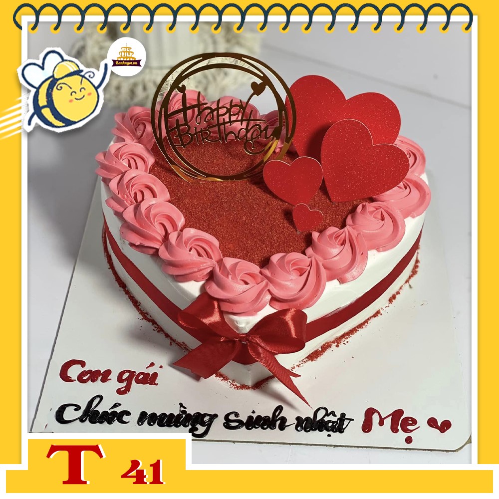 Bánh kem T41 trái tim màu đỏ trắng có bột đỏ red velved tặng ai cũng thích