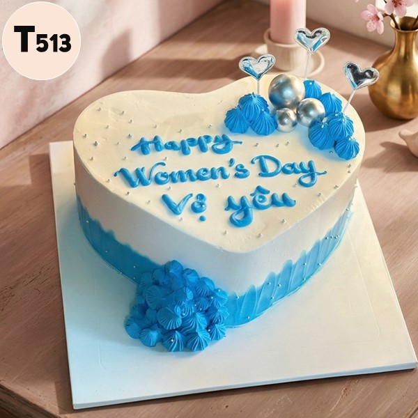 Bánh kem 8/3 T513 trái tim xanh dương hiện đại và cá tính