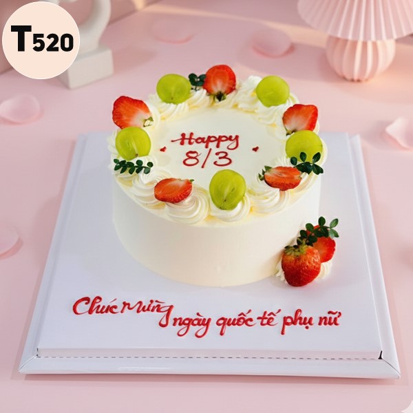 Bánh kem 8/3 T520 Minimalist thanh lịch với nho xanh và dâu tây