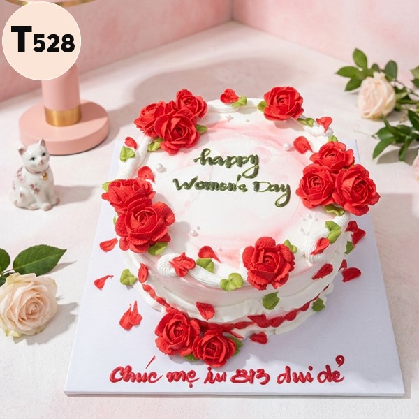 Bánh kem 8/3 T528 vườn hồng đỏ rực rỡ Happy Women's Day