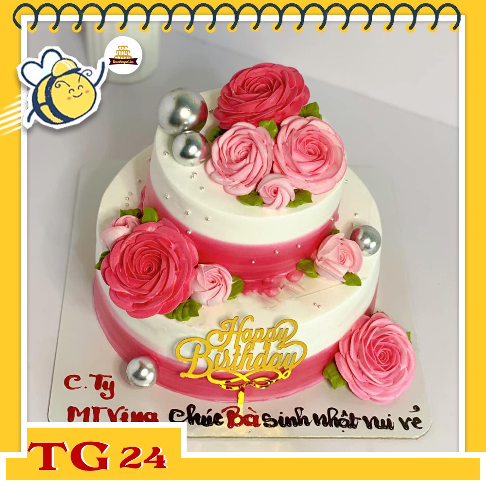 Bánh kem TG24 hai tầng phong cách truyền thống tặng người lớn bắt hoa hồng
